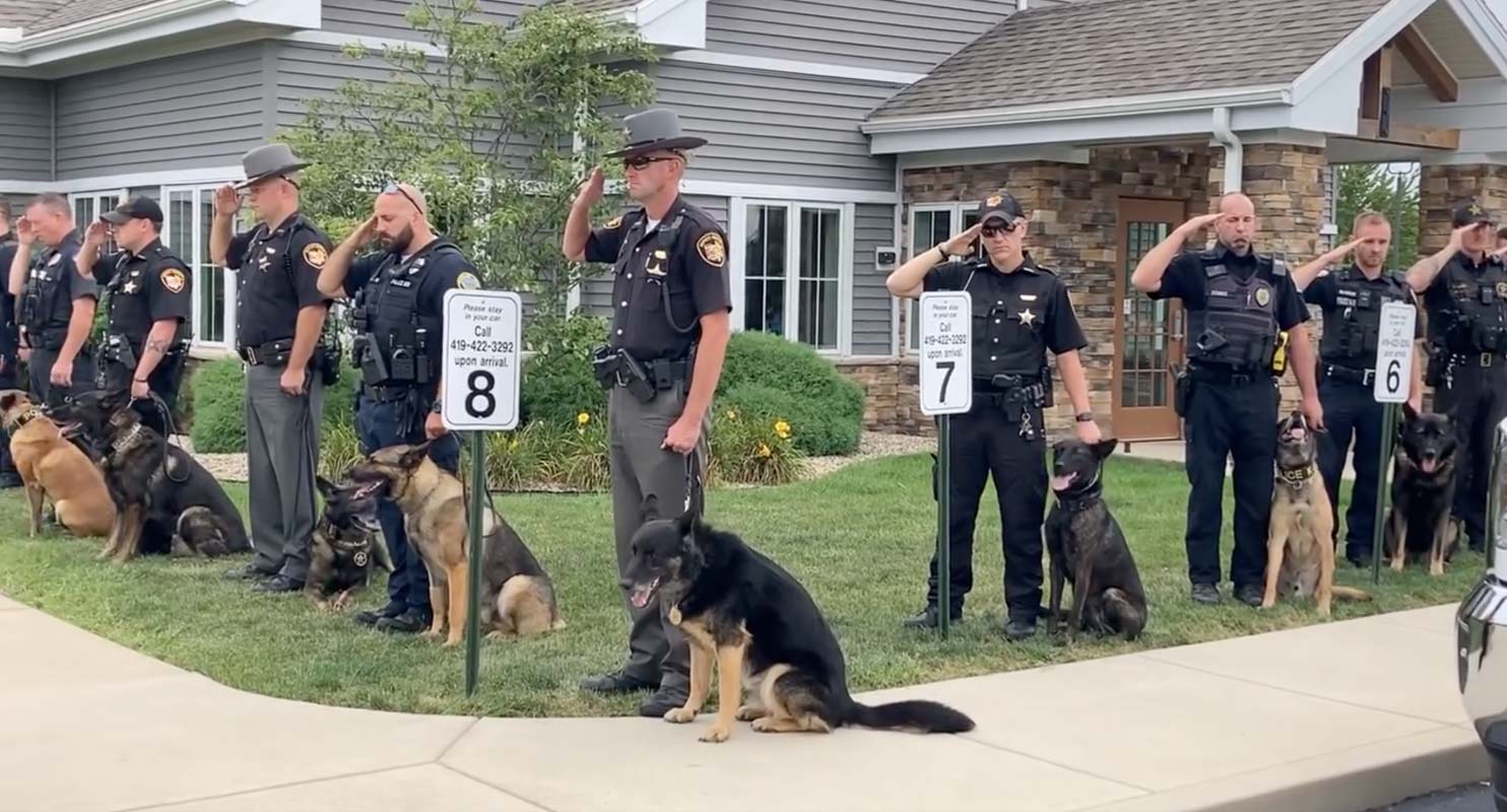 K9 and officers saluting tommy