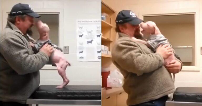 Man Adopts Adorable Pitbull-Mix Puppy After Saving Him From Dying