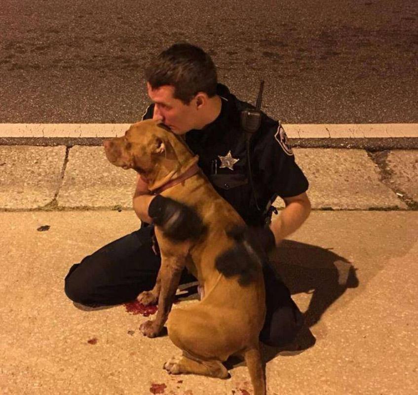 justice being comforted by officer