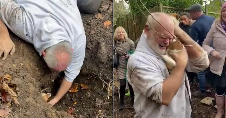 Owner Melts Down After Finally Rescuing Dog Stuck In Foxhole For 50 Hours