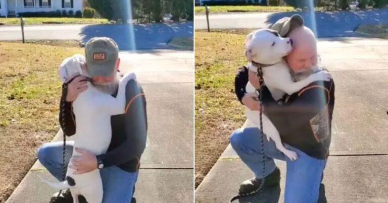 Rescue Dog Meets New Dad For The First Time And Can't Stop Hugging Him