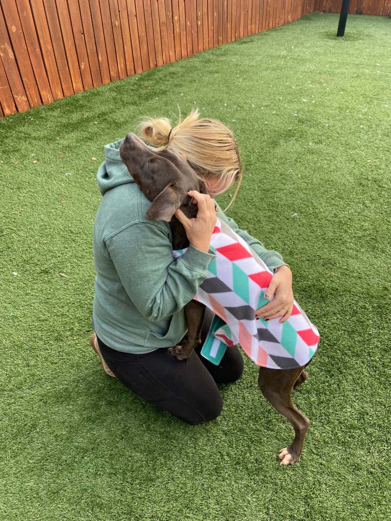 hugging with his new mom