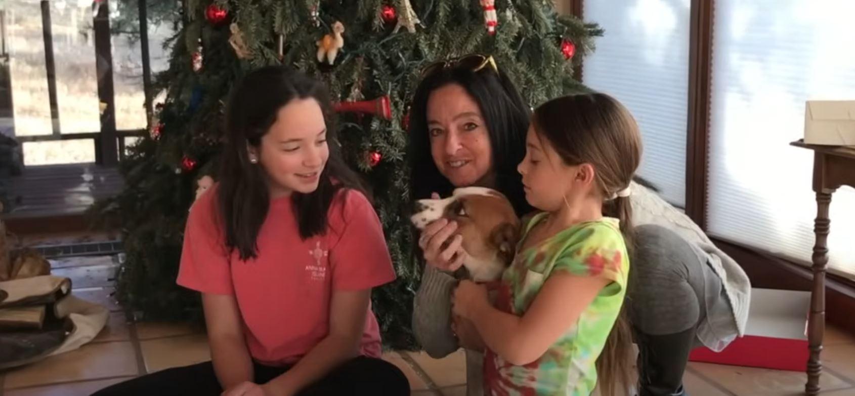 family on christmas with dog