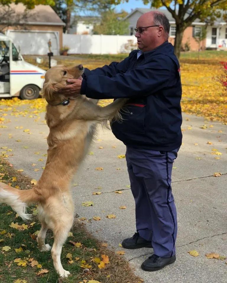 dog and mailman outside