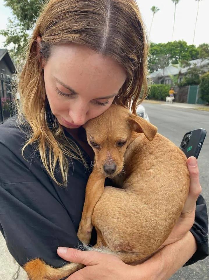 woman and pup hugging