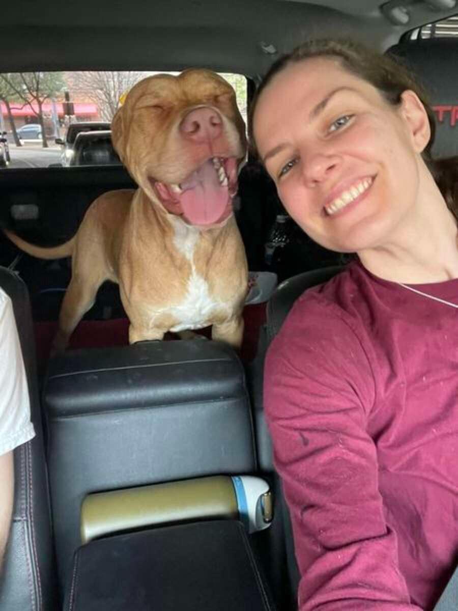 in the car with his foster mom