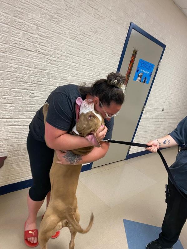 happy reunion with her dog