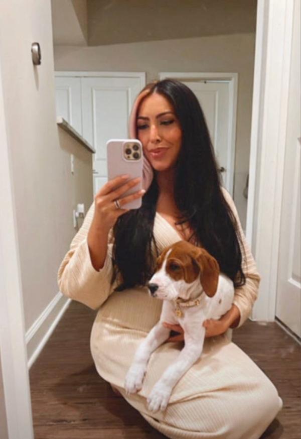 kristie with her hound mix pup